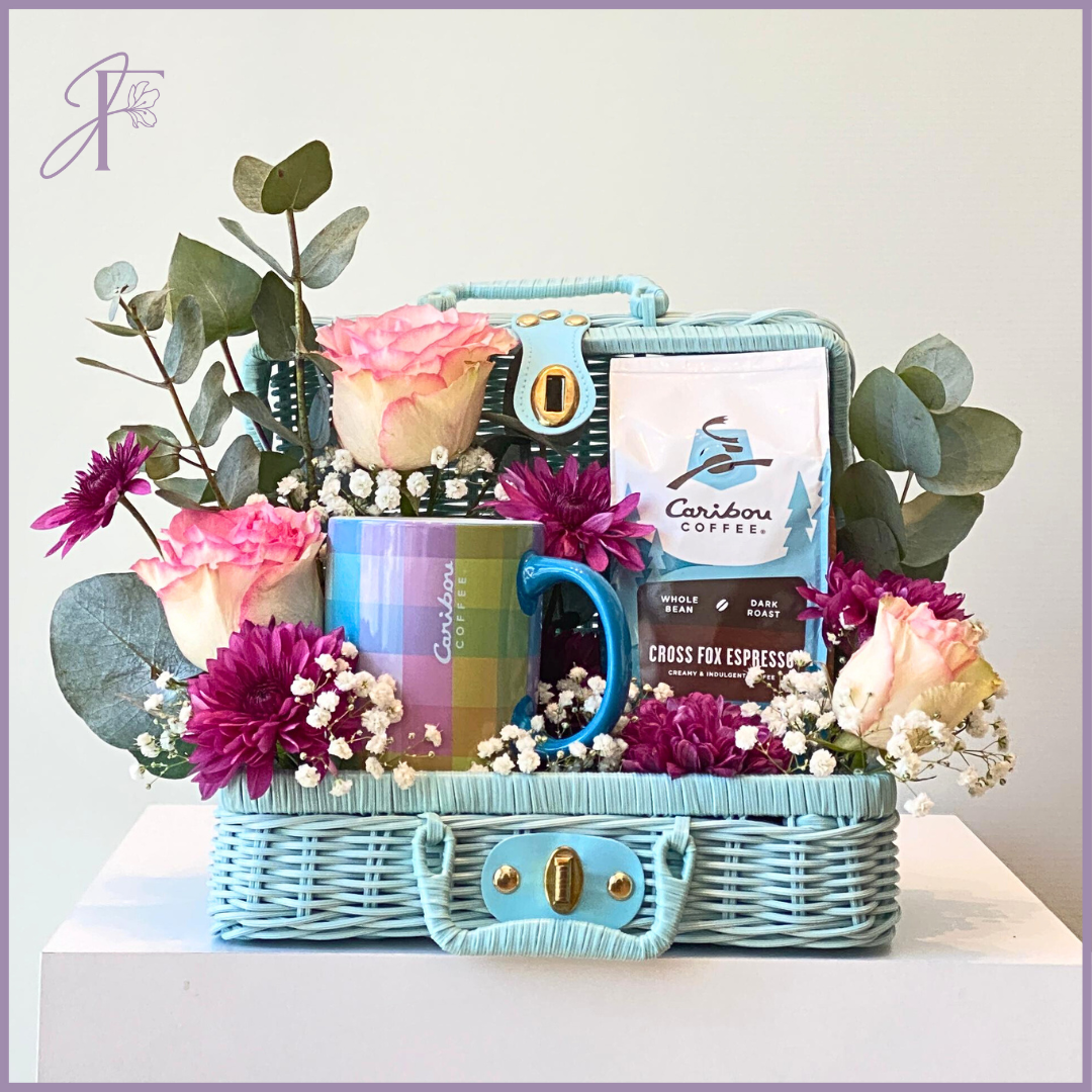 Coffee & Bloom Basket – flowers, delivered in Bahrain