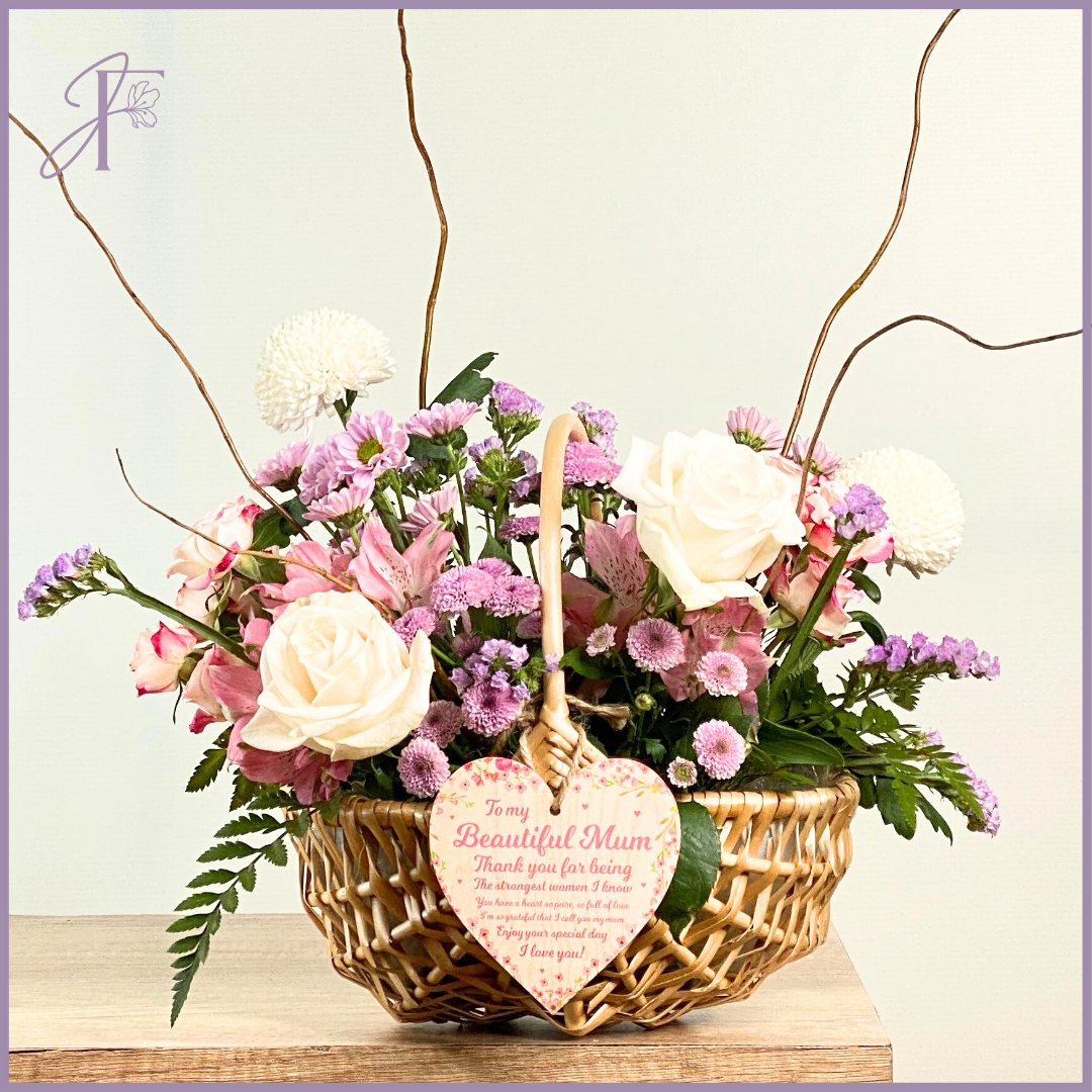 Mother’s Day Floral Basket | حب متفتح - سلة زهور عيد الأم – flowers, delivered in Bahrain
