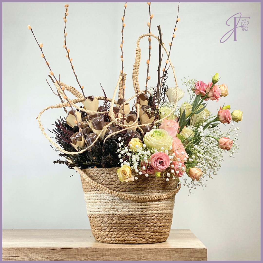 Harvest of Delight – Luxurious Floral & Chocolate Basket – chocolate, delivered in Bahrain