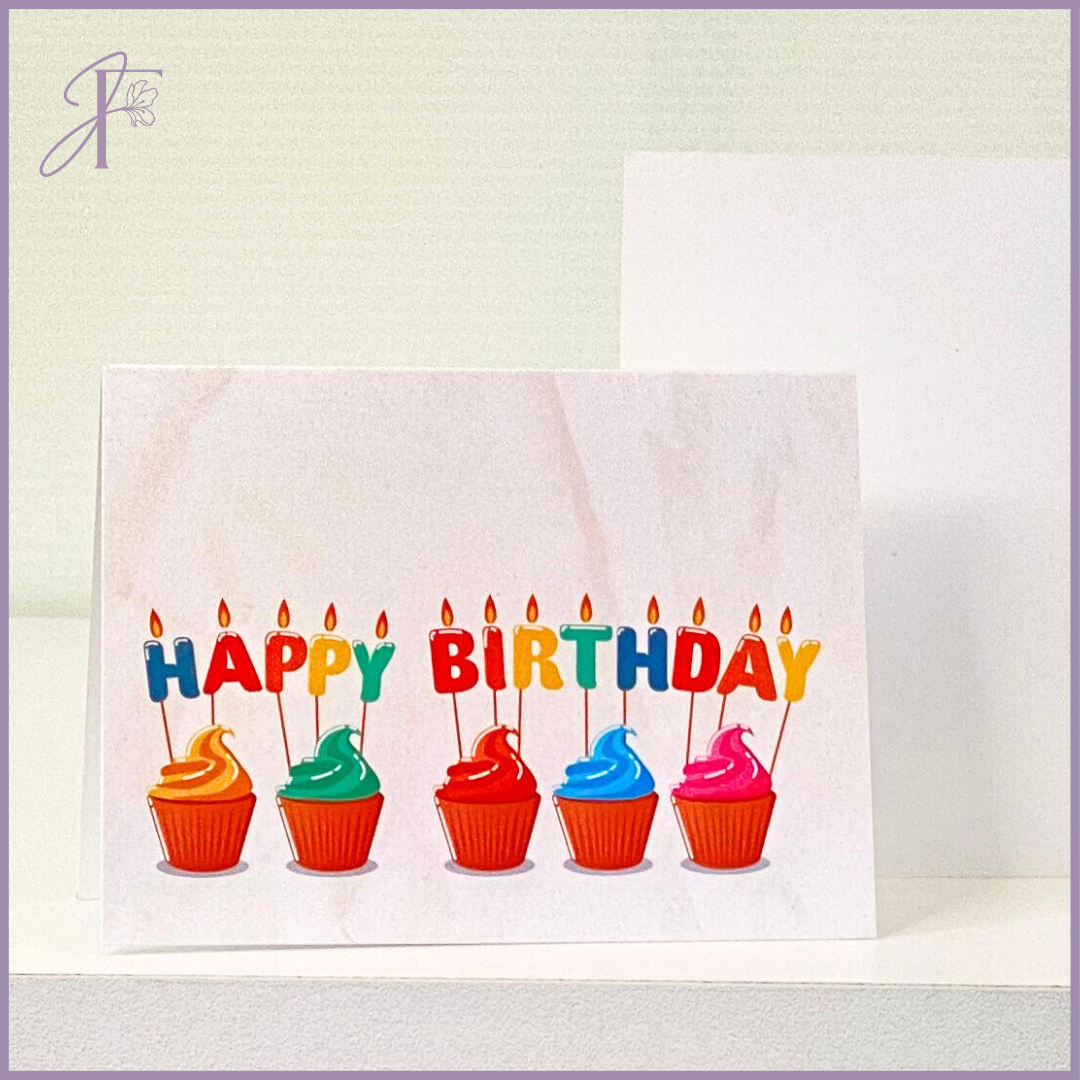 Birthday Cupcakes Card | بطاقة عيد ميلاد سعيد – gift accessories, delivered in Bahrain