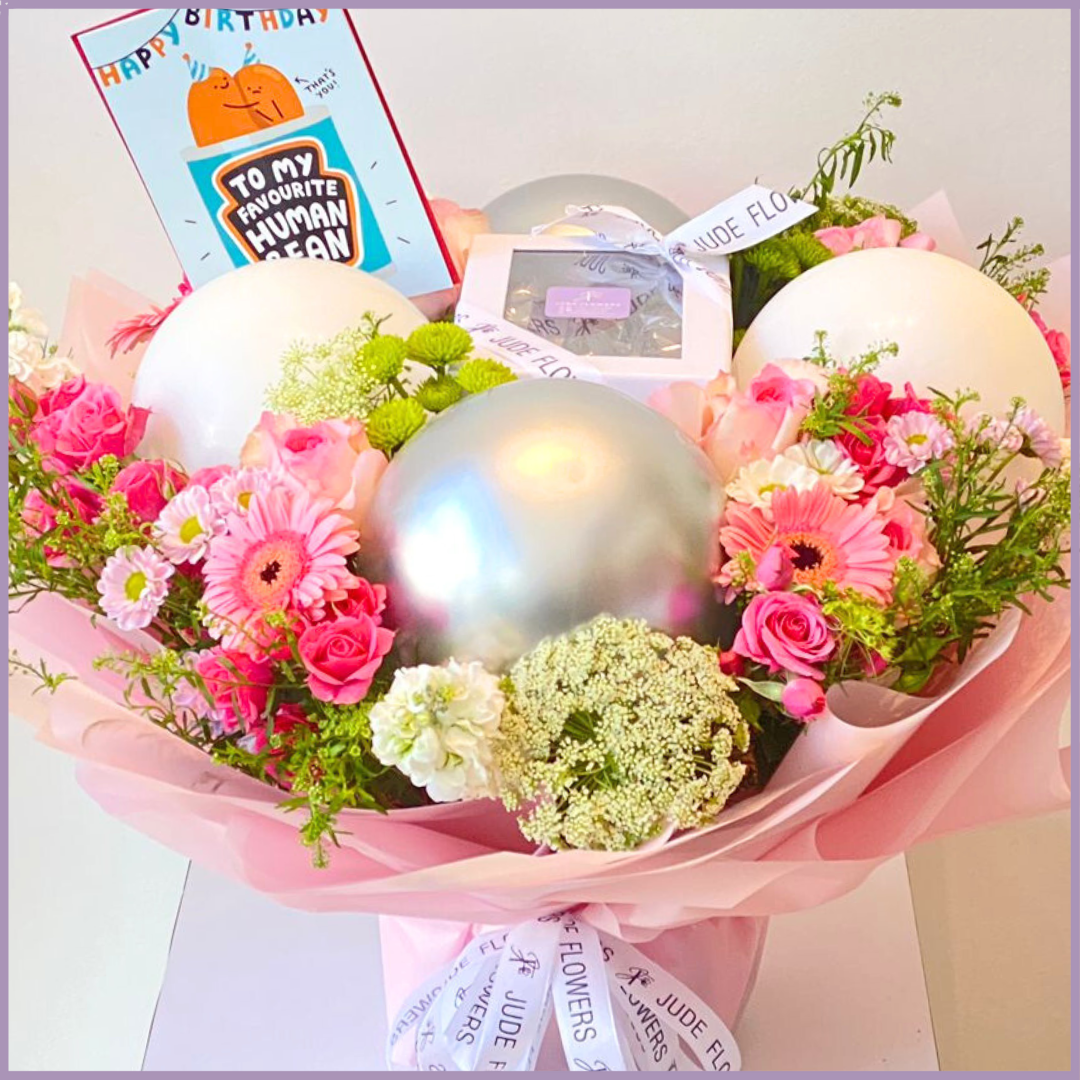 Birthday Balloon Bloom – Chocolate Box & Floral Arrangement