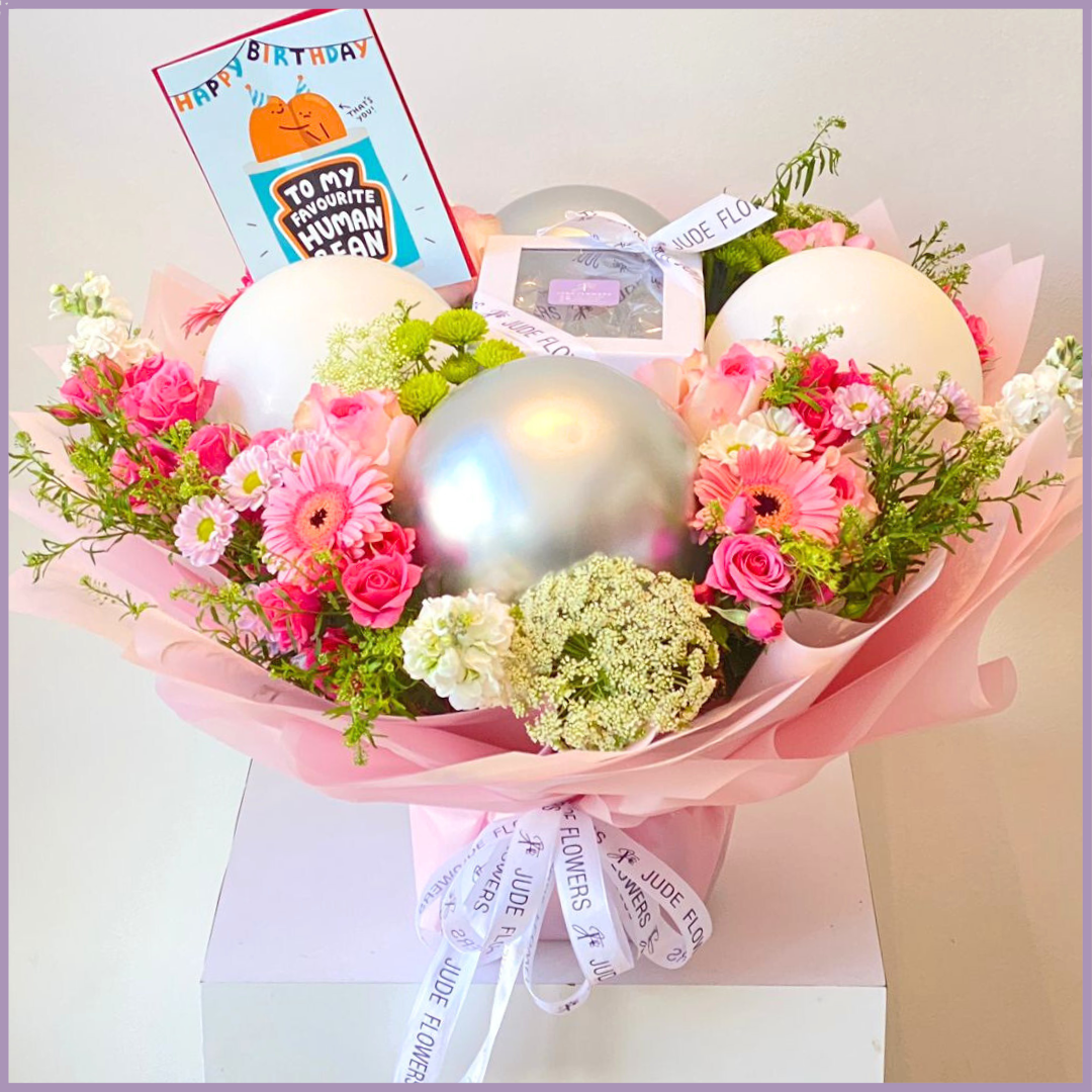 Birthday Balloon Bloom – Chocolate Box & Floral Arrangement