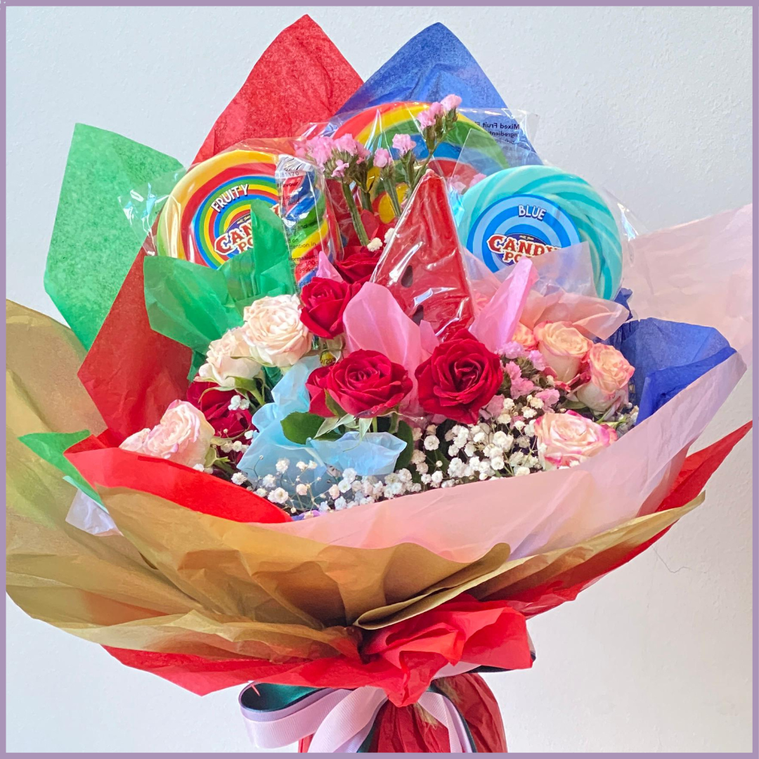 Candy Pop Bloom Bouquet - Flowers and Lollipops
