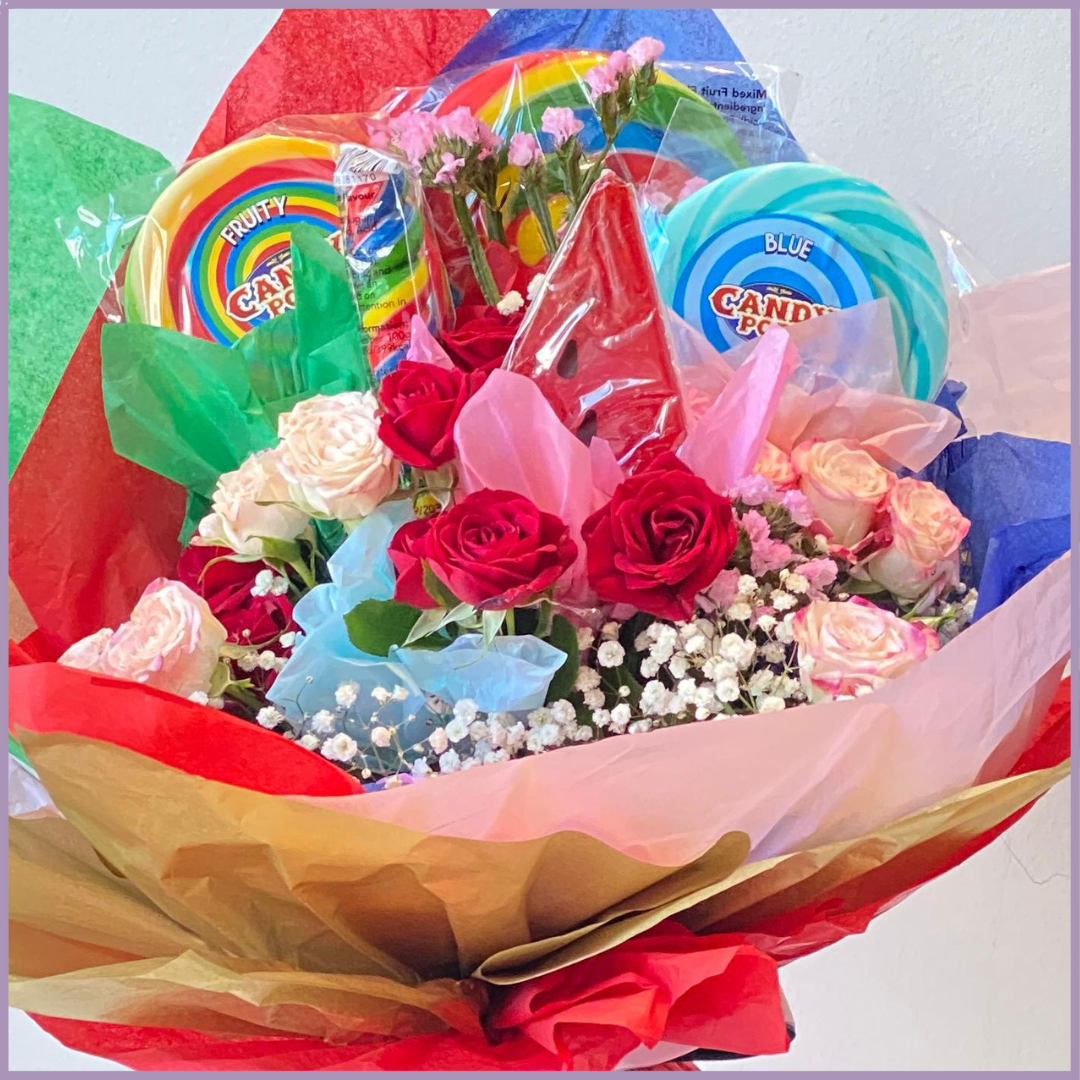 Candy Pop Bloom Bouquet - Flowers and Lollipops