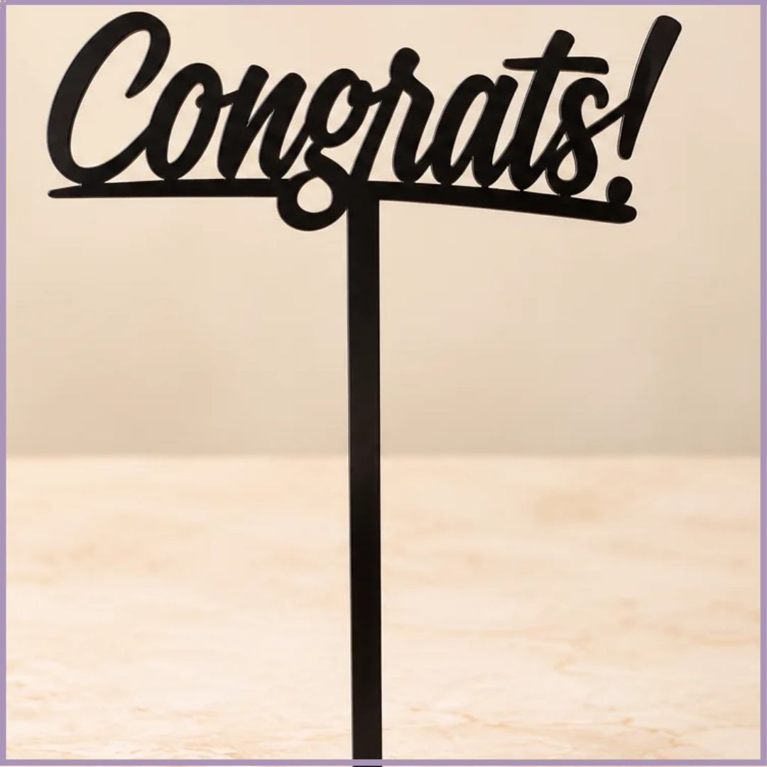 Congrats Acrylic Topper – Black Congratulations Decoration