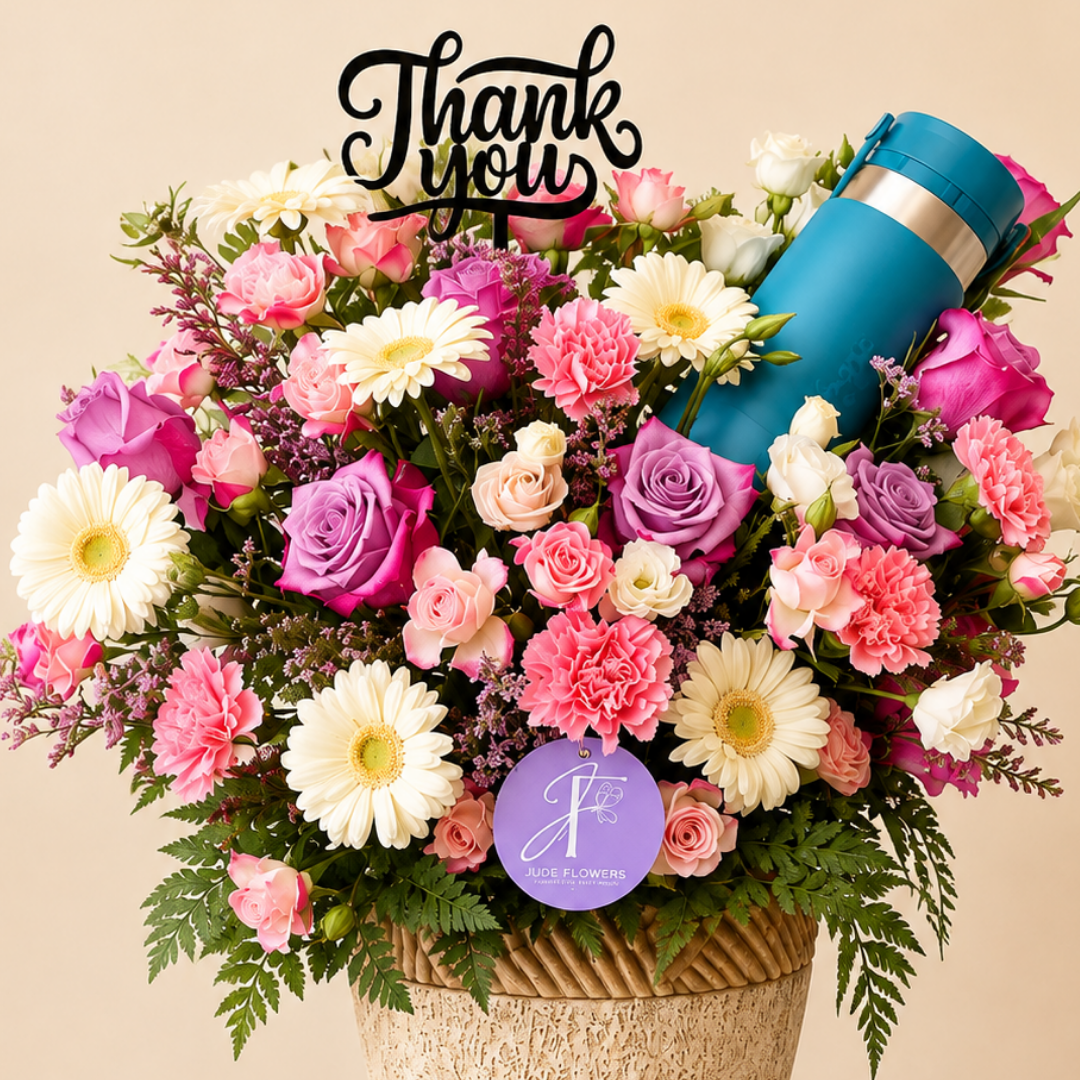 Luxury Thank You Flowers with Caribou Bottle