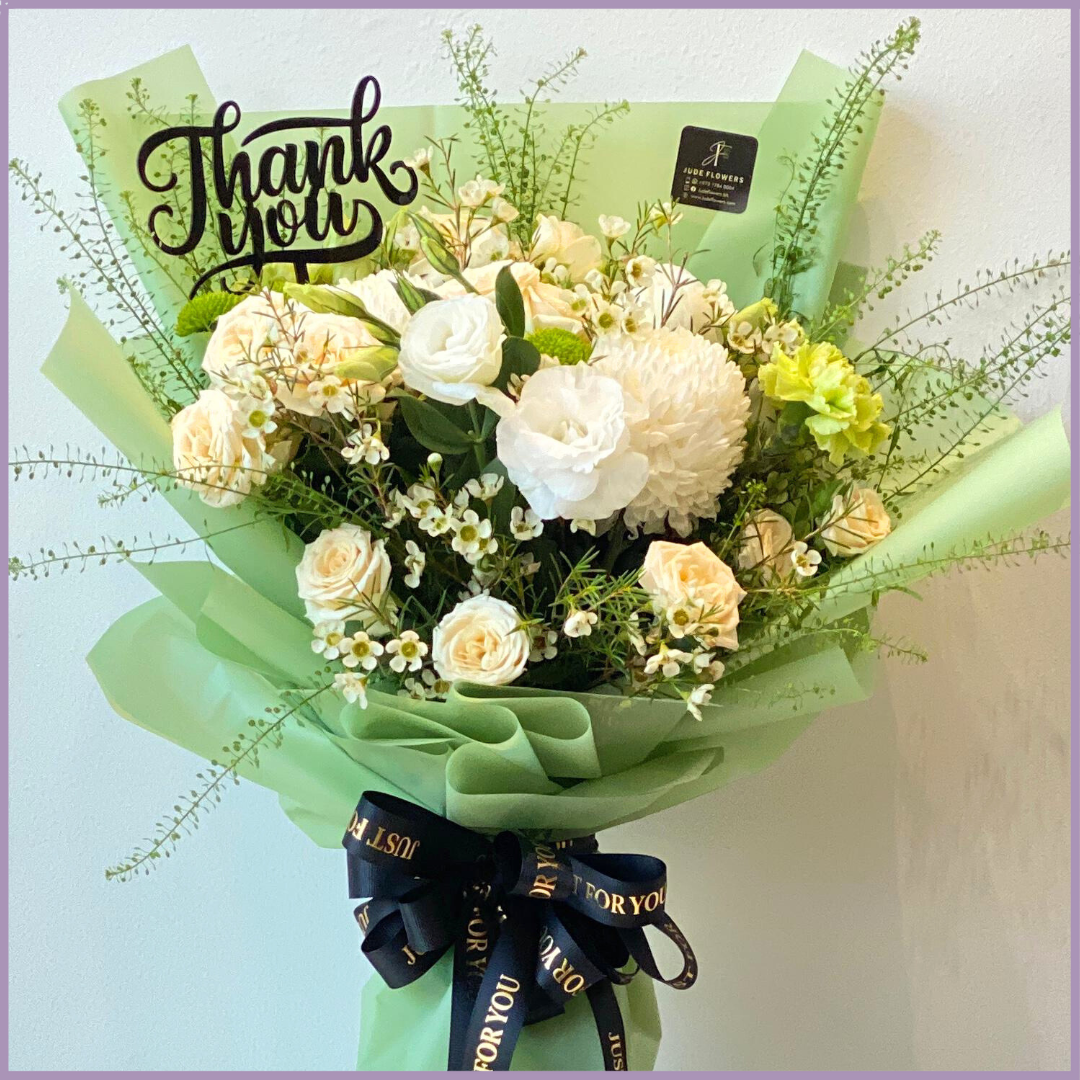 Lush Greens Bouquet with Thank You Topper - For Wellness and Gratitude