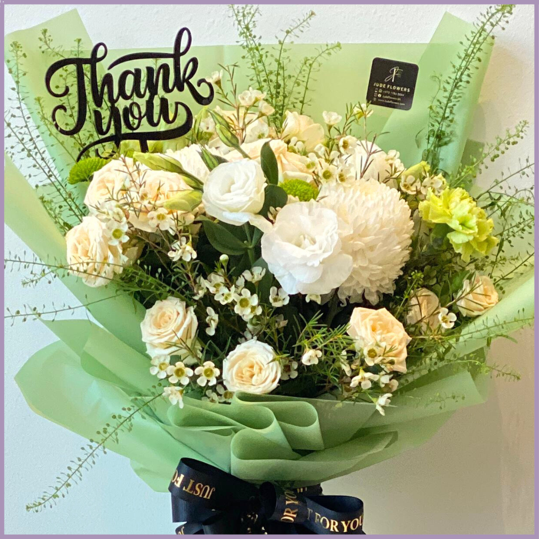 Lush Greens Bouquet with Thank You Topper - For Wellness and Gratitude