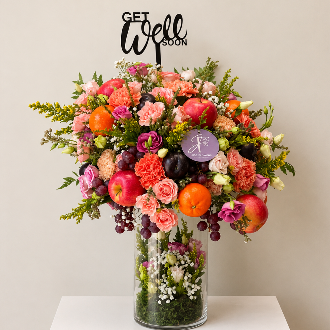 Healing Harvest – Premium Get Well Soon Fruit & Flower Arrangement