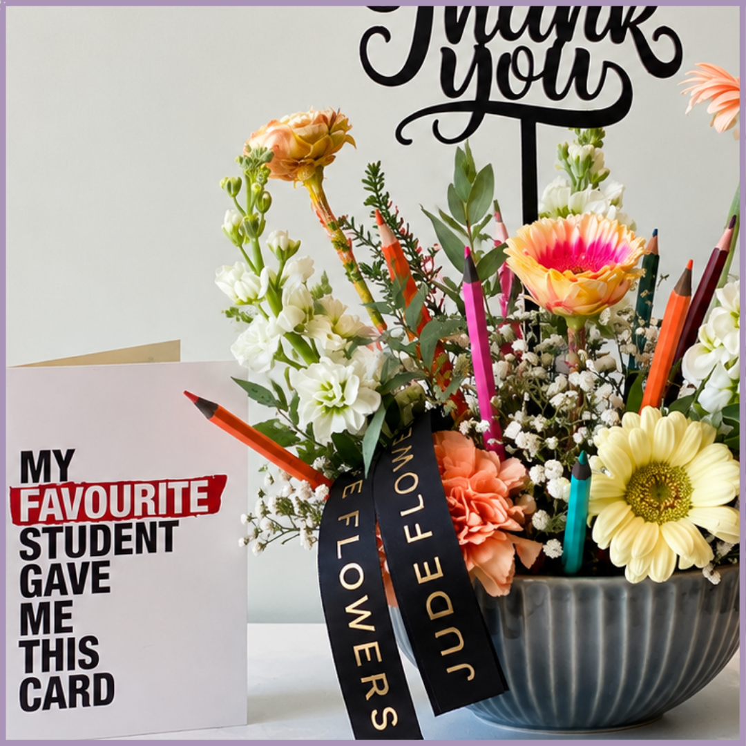 Teacher’s Appreciation Garden – Fresh Flowers & Pencil Gift