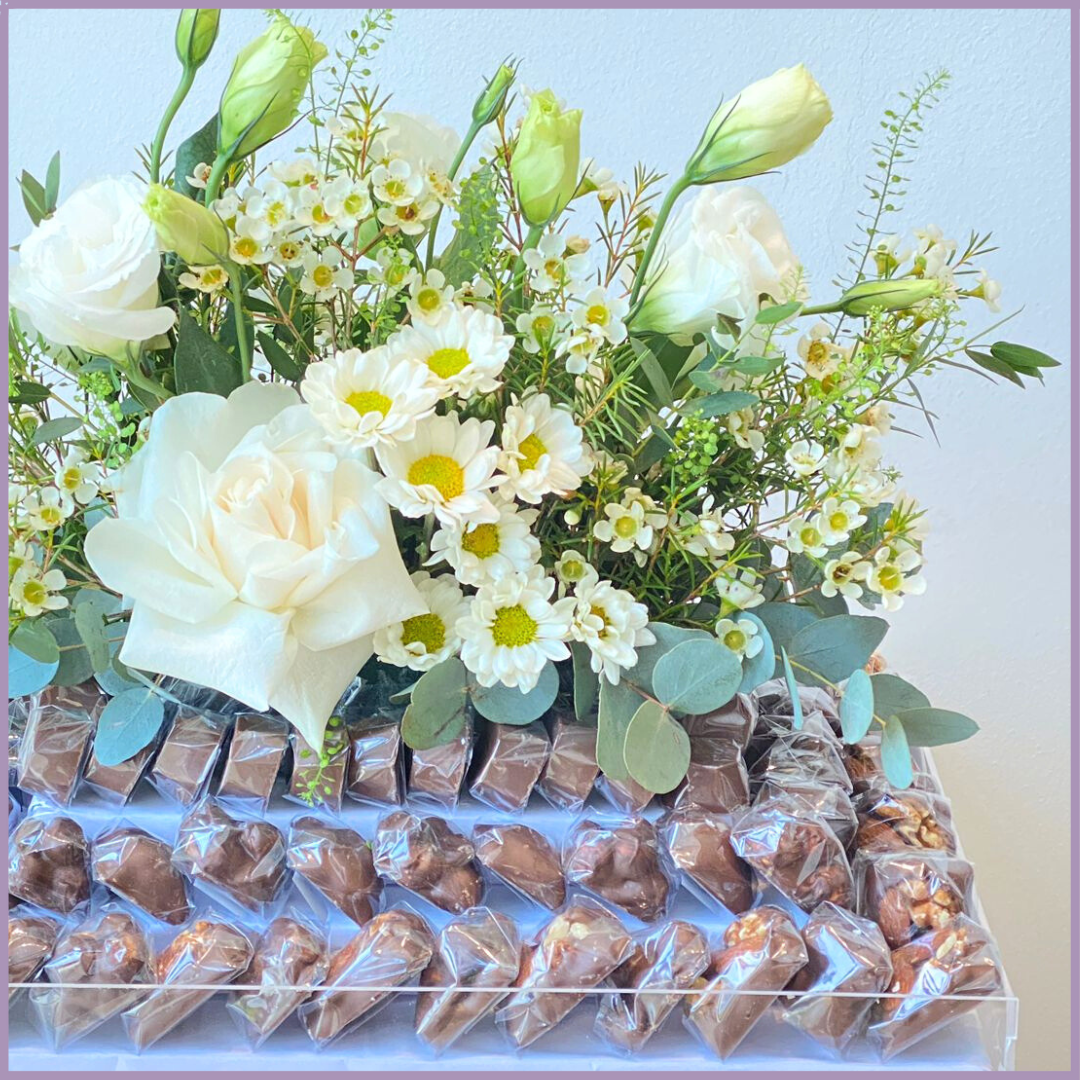 White Elegance Bloom Tray with Dolcetta Chocolates