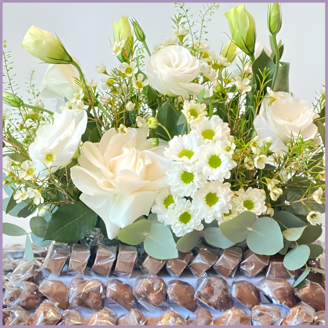 White Elegance Flower and Chocolate Tray