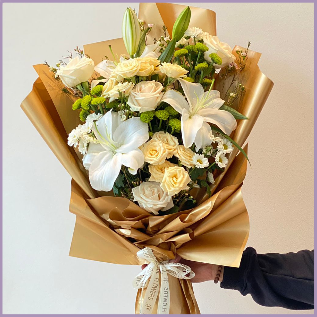 White Lily and Rose Elegant Bouquet