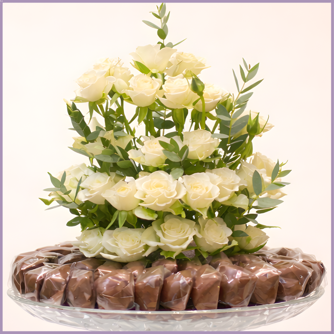 White Spray Rose Dolcetta Chocolate Elegance Stand