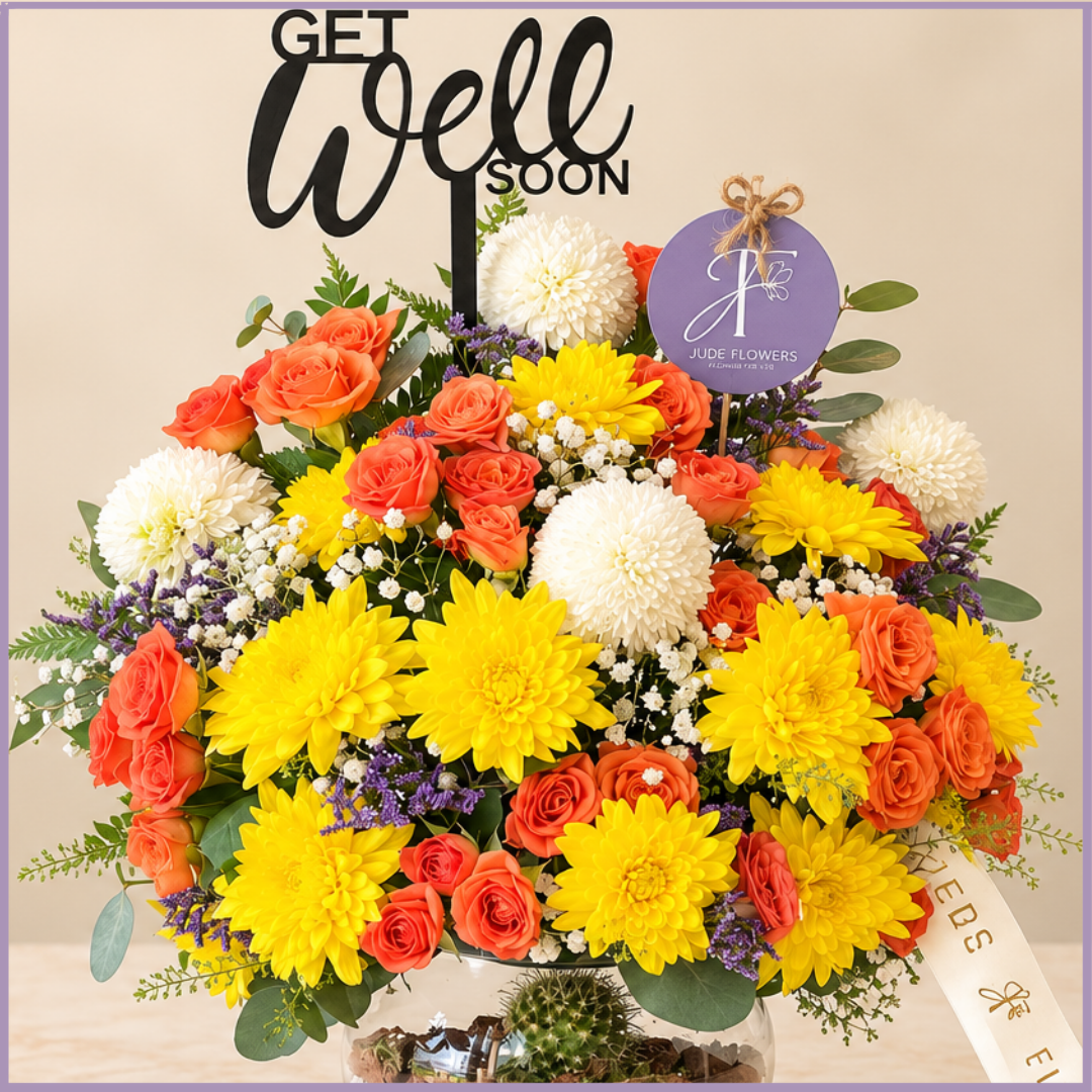 Sunshine Wishes – Get Well Soon Flowers with Mini Cactus Garden
