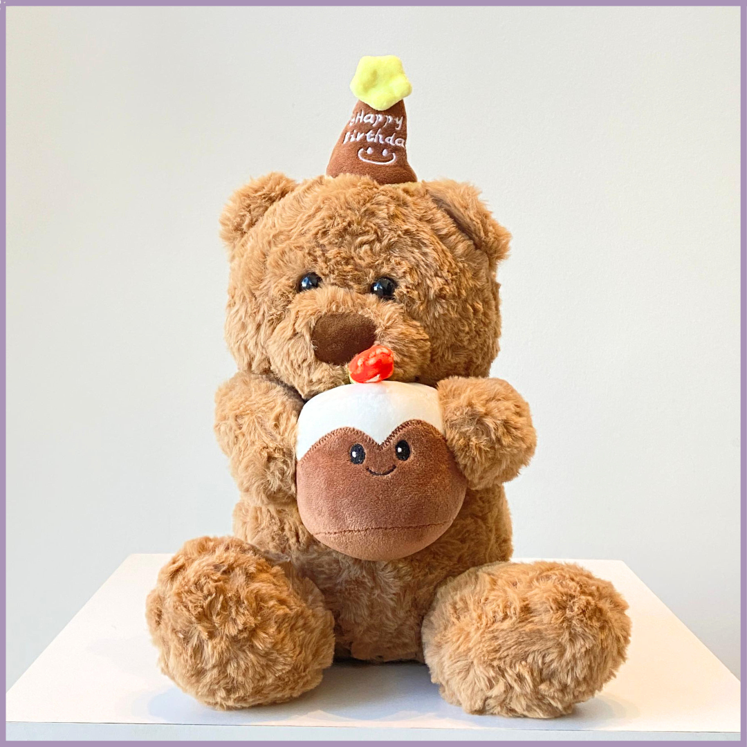 Adorable Happy Birthday Teddy Bear with Cupcake & Birthday Hat