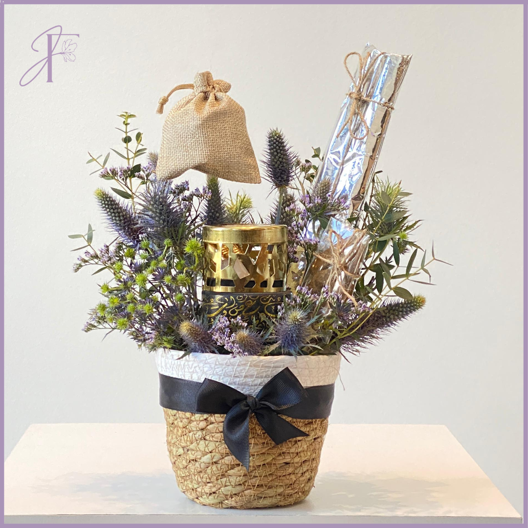 Aromatic Serenity Basket - Flowers, Perfume, Burner & Dolcetta Chocolates
