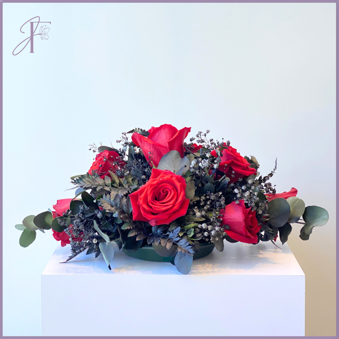 Dark Passion – Red Rose Centerpiece – flowers, delivered in Bahrain