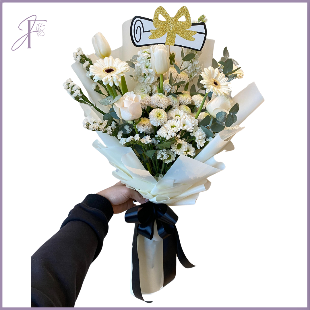 White Bloom – Graduation Bouquet – flowers, delivered in Bahrain