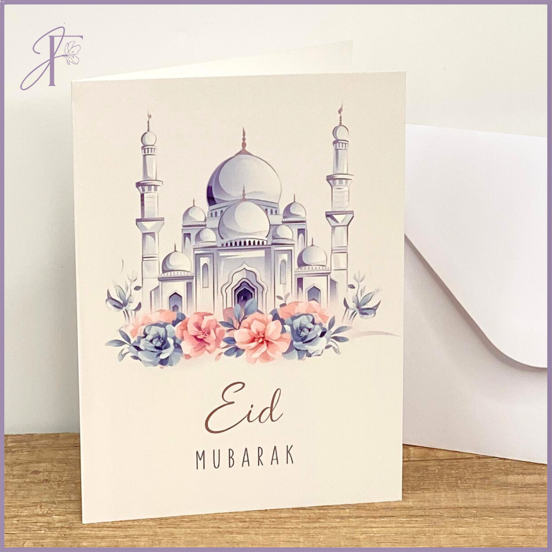 Greeting Card: Floral Mosque – Eid Mubarak