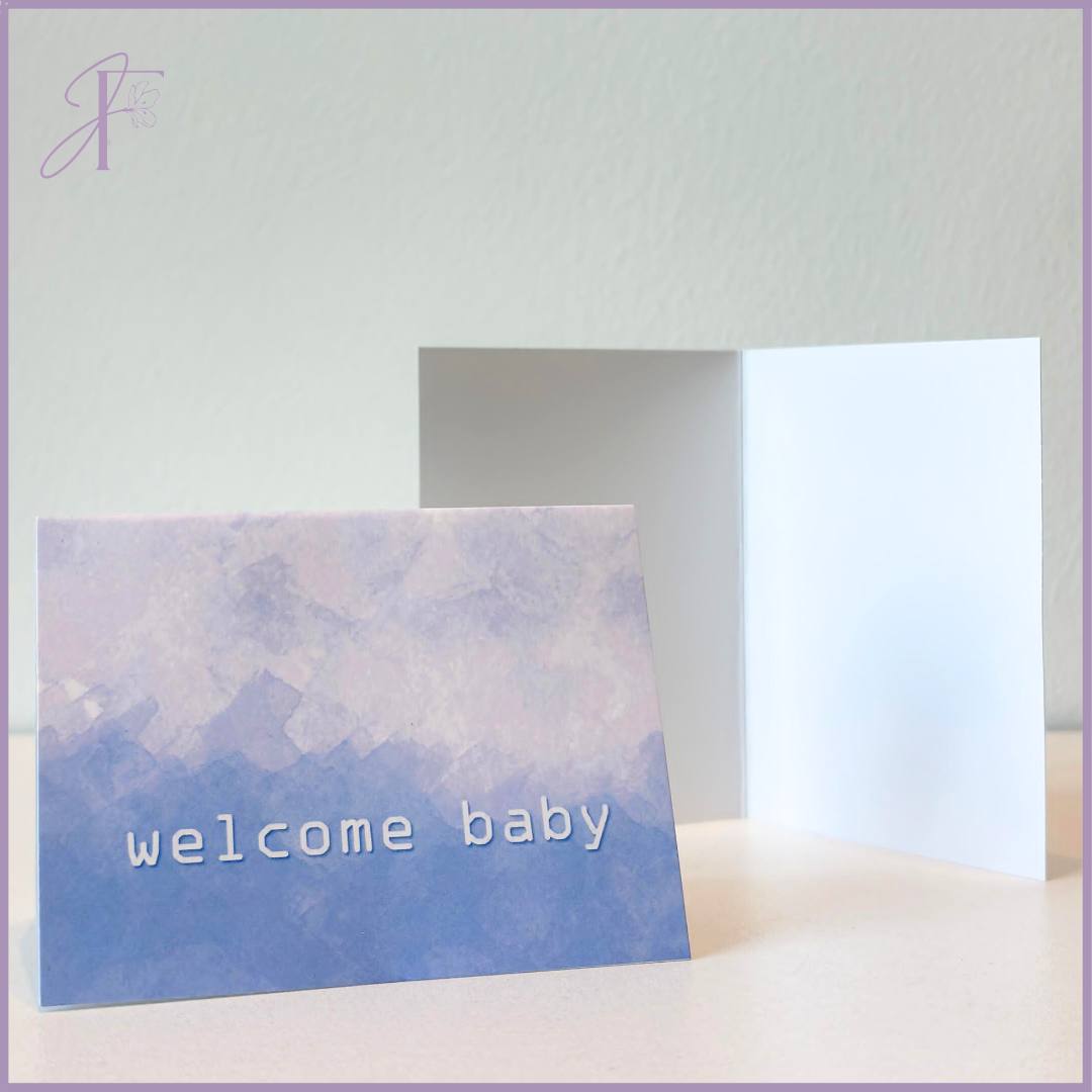 Greeting Card: Welcome Baby Greeting Card - Blue & White - Perfect for New Arrivals