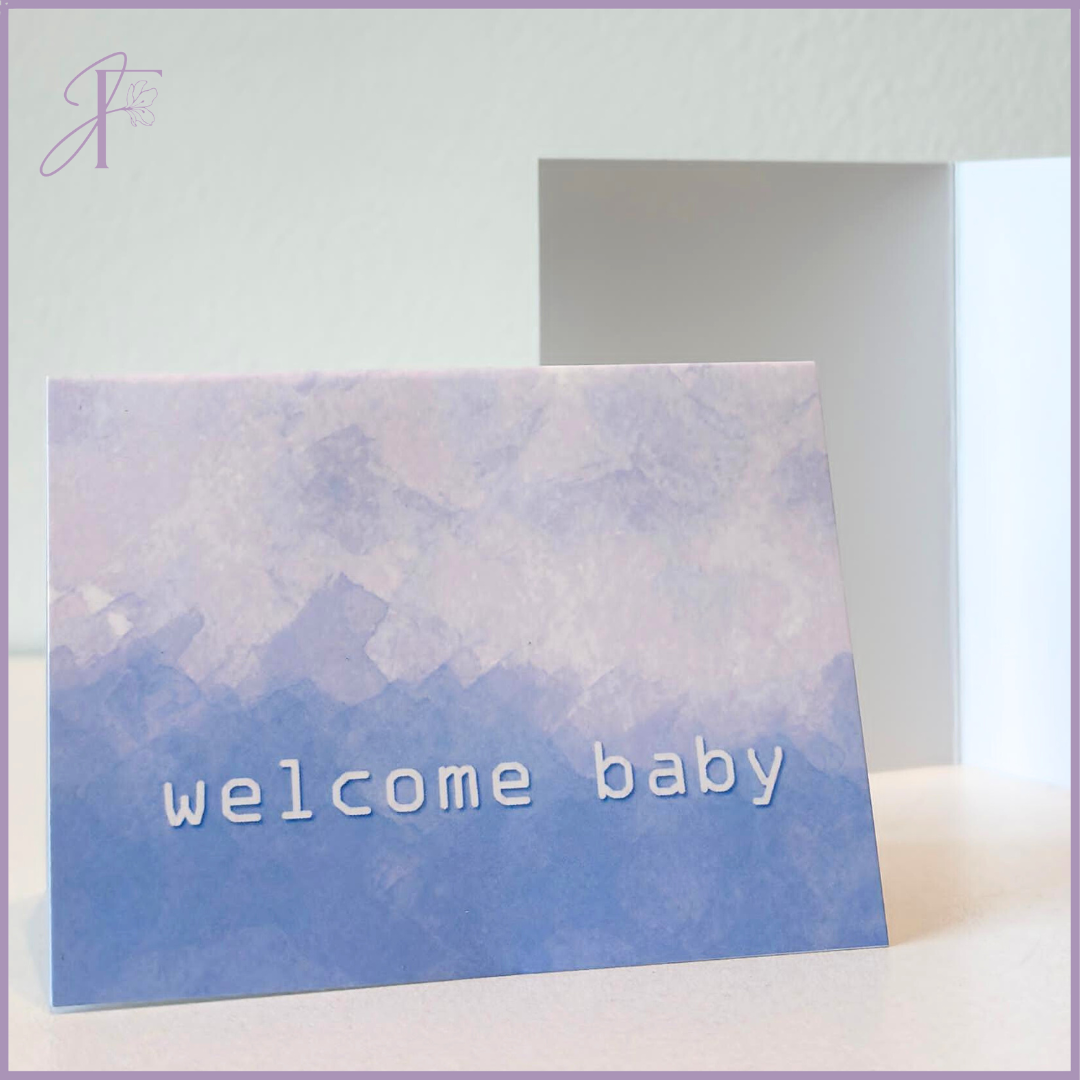 Greeting Card: Welcome Baby Greeting Card - Blue & White - Perfect for New Arrivals