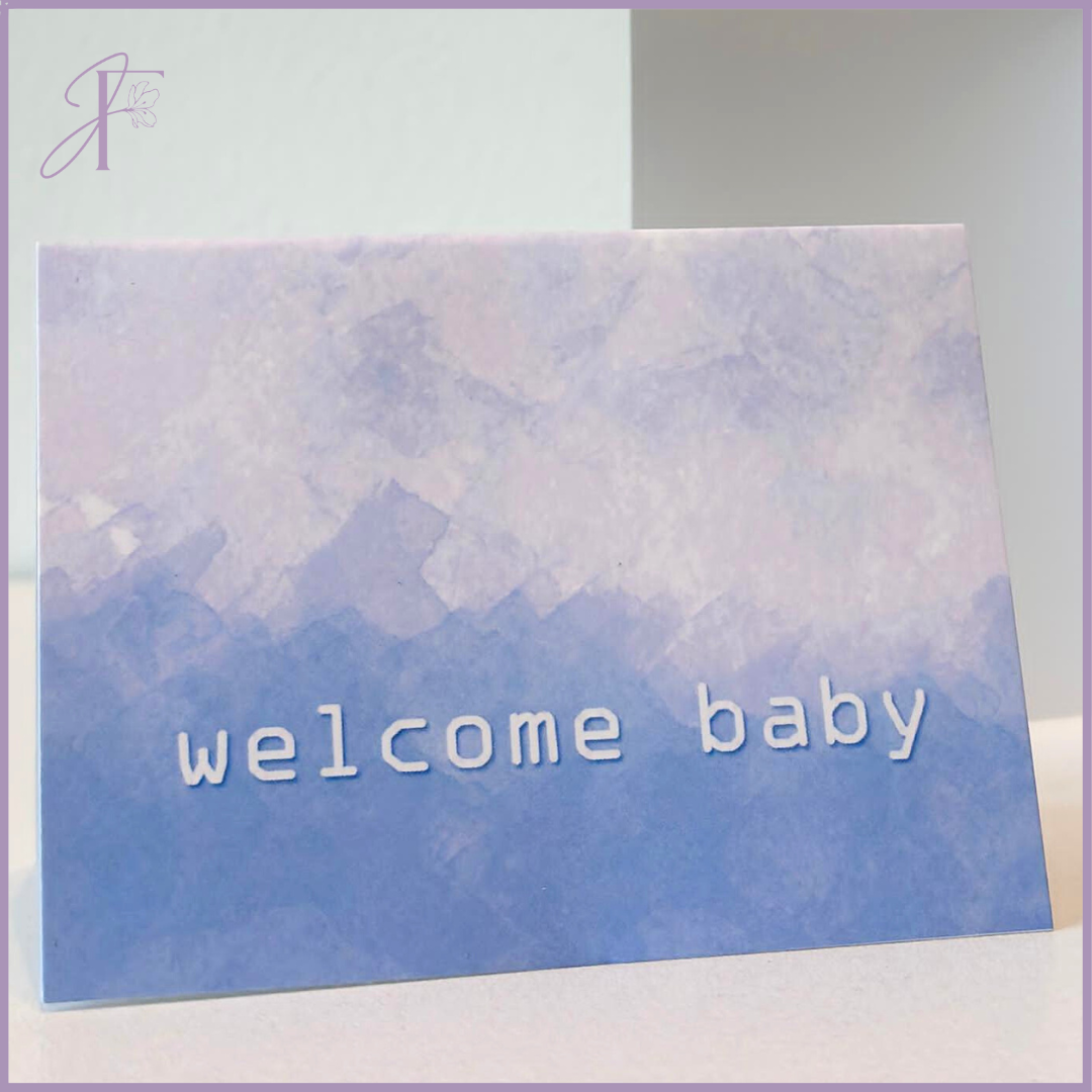 Greeting Card: Welcome Baby Greeting Card - Blue & White - Perfect for New Arrivals