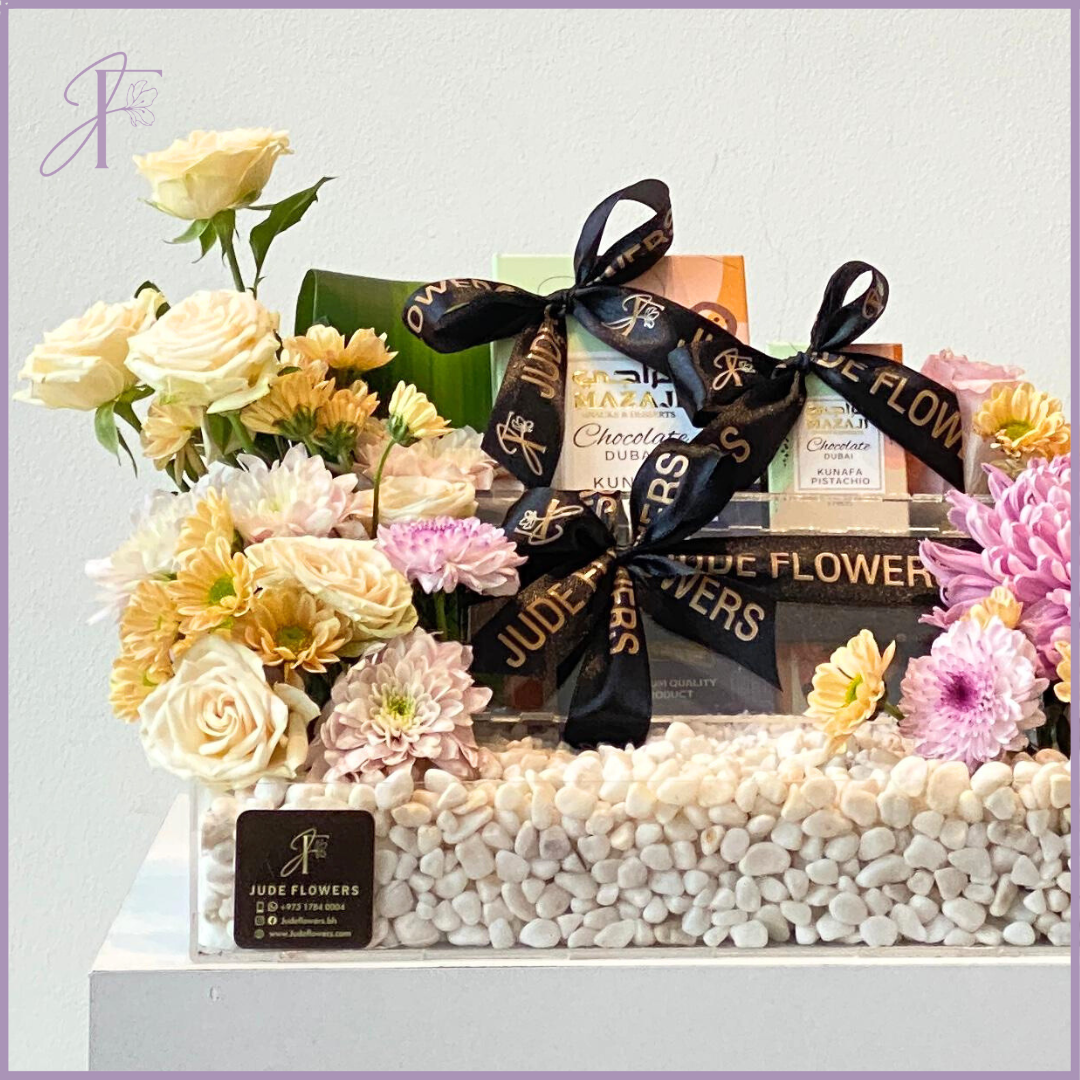 Jude's Mazaji Delight Tray - Flowers, Mazaji Kunafa & Elegant Decor