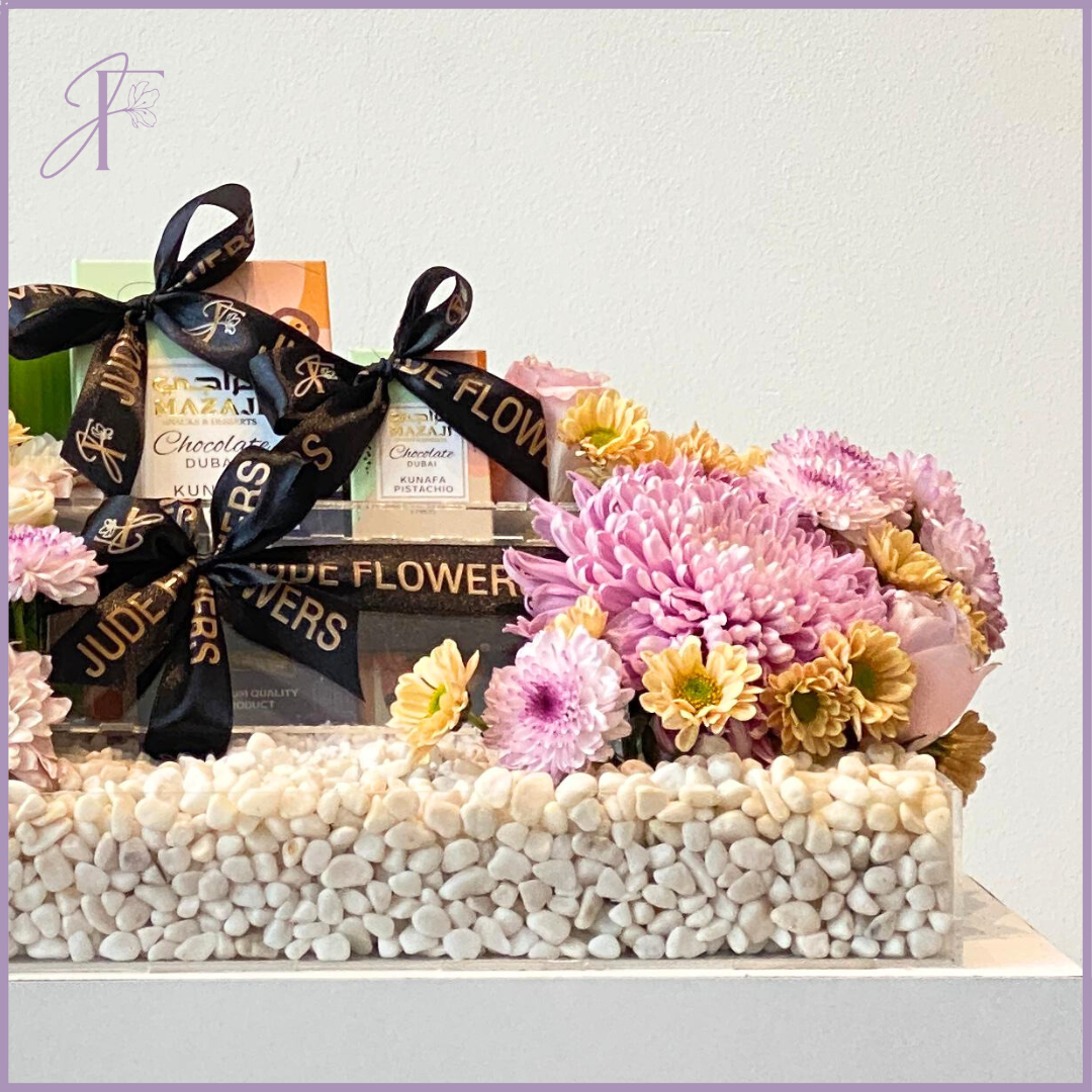 Jude's Mazaji Delight Tray - Flowers, Mazaji Kunafa & Elegant Decor