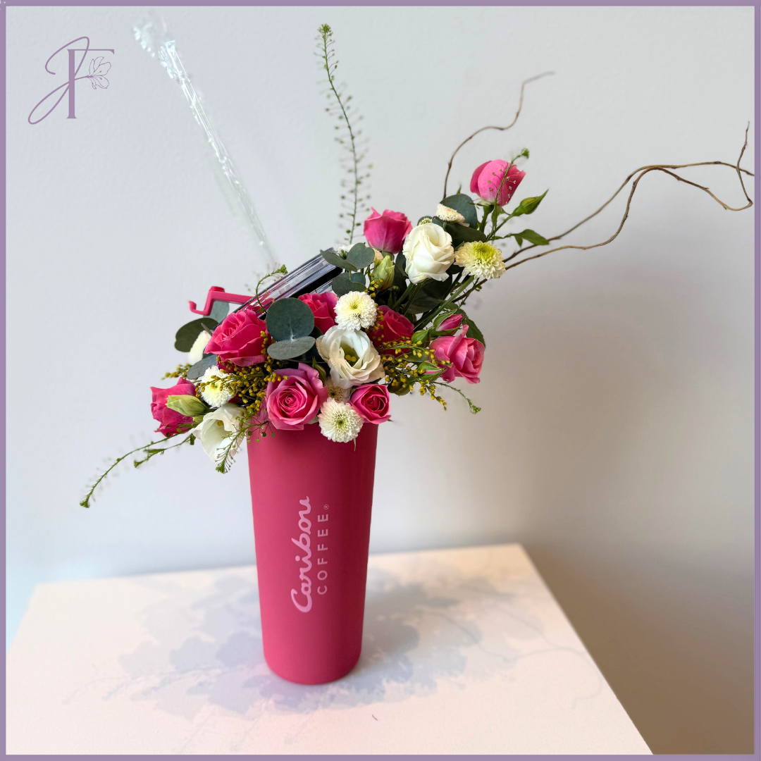 Pinky Bou - Caribou Pink Florals Tumbler - Delicate Design