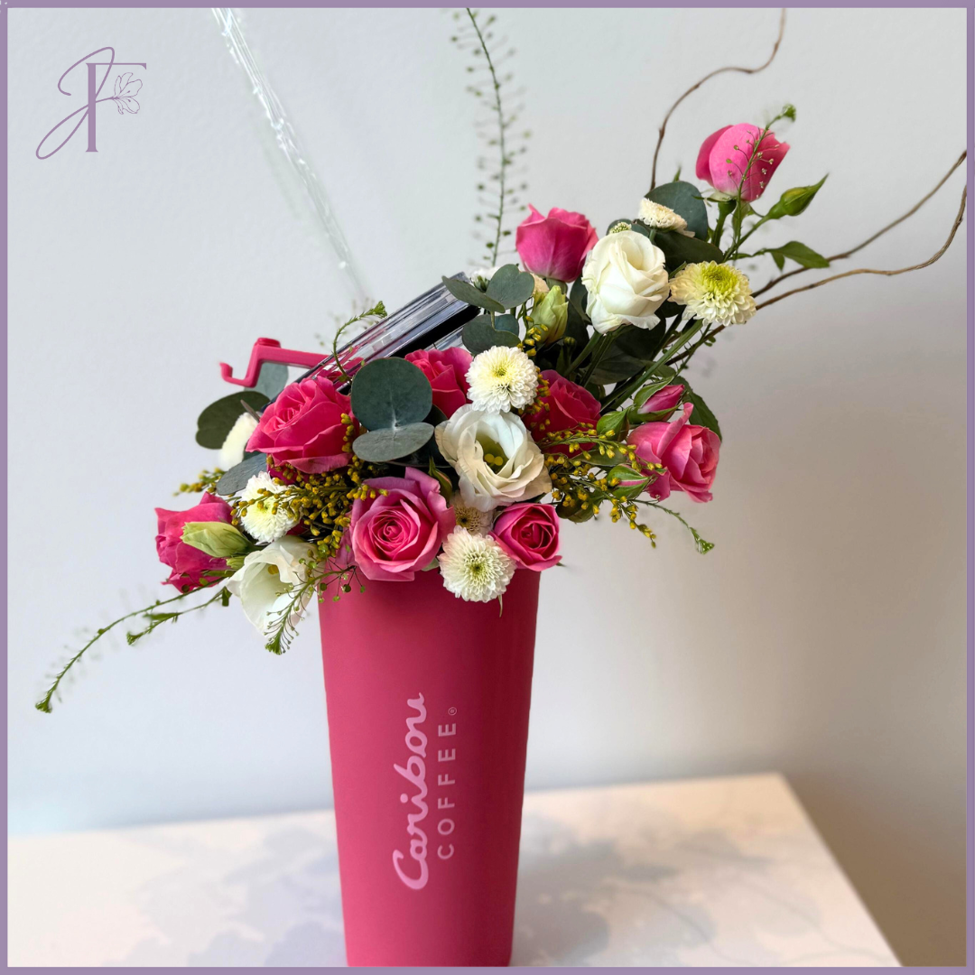 Pinky Bou - Caribou Pink Florals Tumbler - Delicate Design