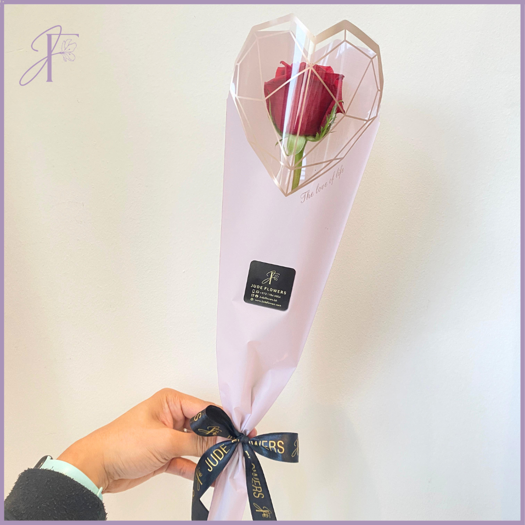 Single Stem Red Rose - Classic Symbol of Love (Wrapped with Ribbon)