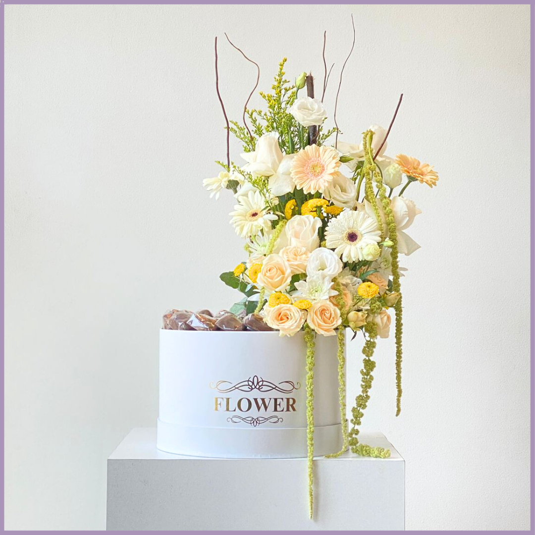 The Golden Garden & Sweet Indulgence Box - Mixed Flowers & Assorted Chocolates – chocolate, delivered in Bahrain