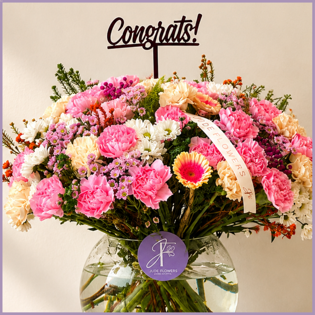 The Celebration Edit – Congratulations Pink Carnation Flower Vase
