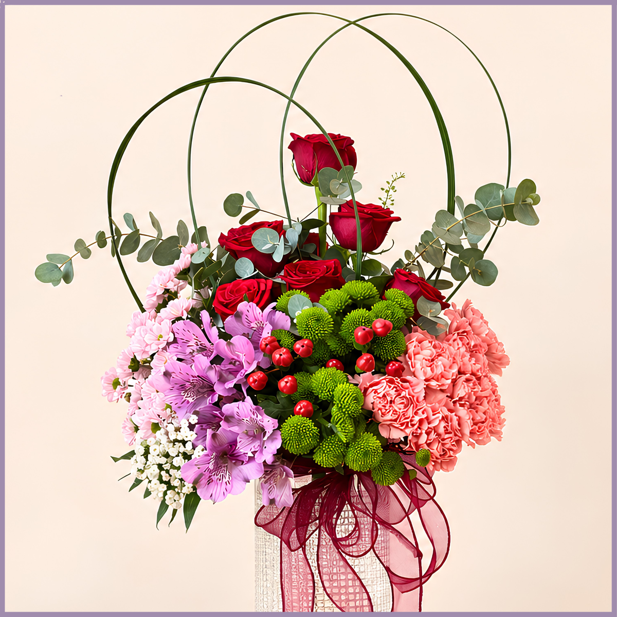 Red rose alstroemeria and eucalyptus Valentine arrangement – Jude Flowers Bahrain
