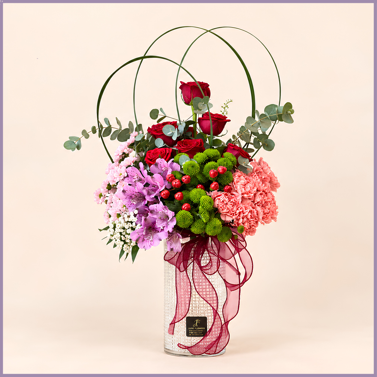 Enchanted Valentine Vase with red roses and mixed flowers – Jude Flowers Bahrain
