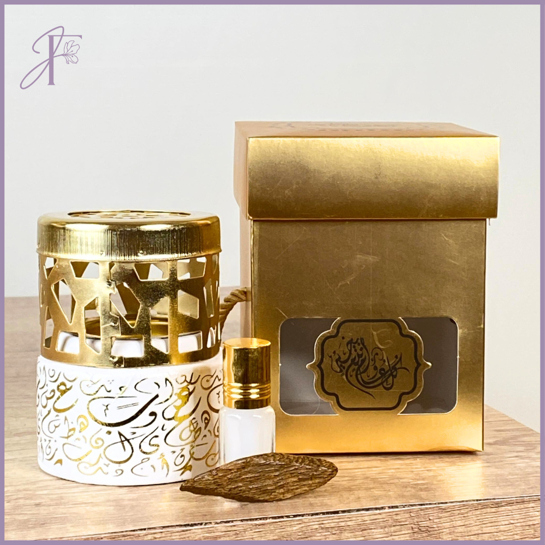 Gold Box Bakhoor Gift Set - Misk & Bukhoor -  مجموعة بخور الصندوق الذهبي - مسك وبخور