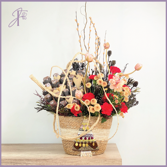 Diwali Delight Basket – Vibrant Flowers & Decadent Chocolates