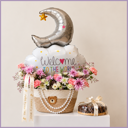 Little Moon Welcome – New Baby Flowers, Balloon & Chocolates