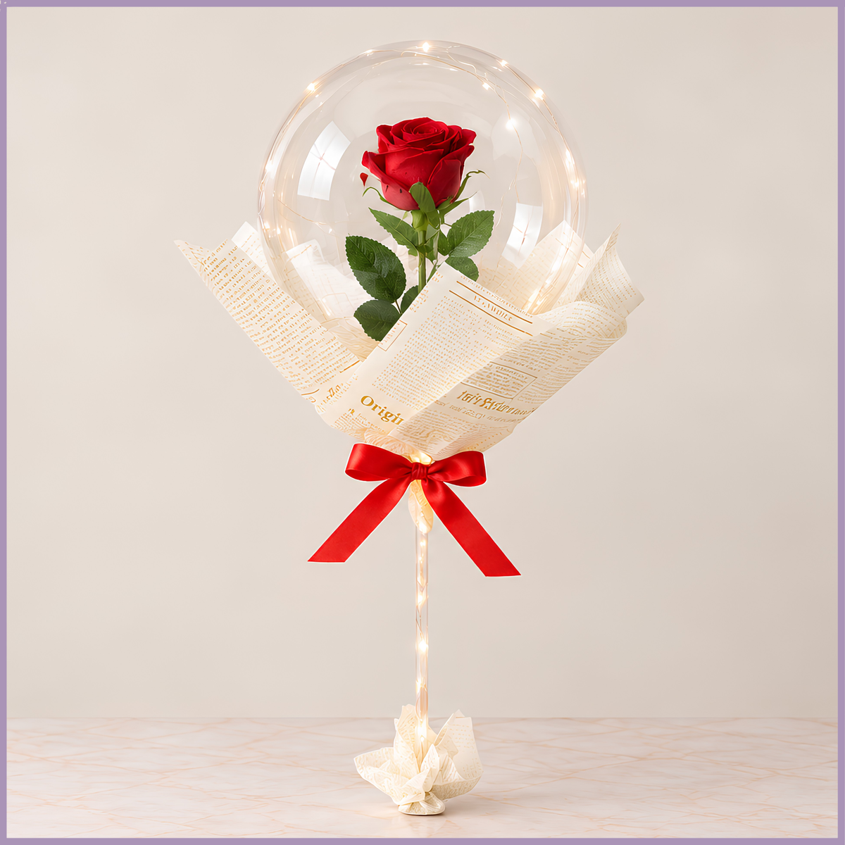 A Single Rose for My Love in transparent LED balloon – Jude Flowers Bahrain