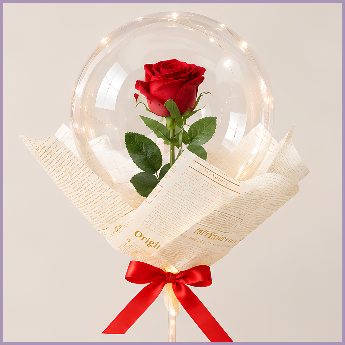 Romantic single rose balloon gift with LED lights – Jude Flowers Bahrain