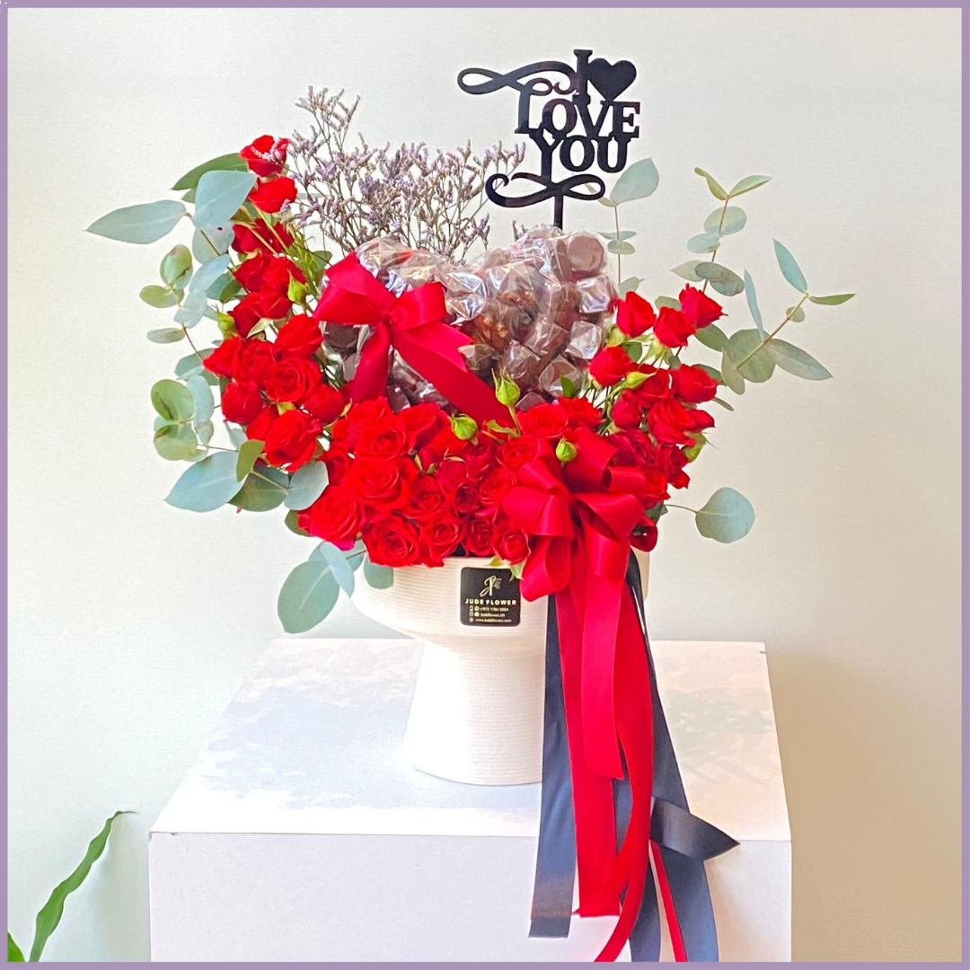 All My Love - Red Spray Rose & Chocolate Arrangement
