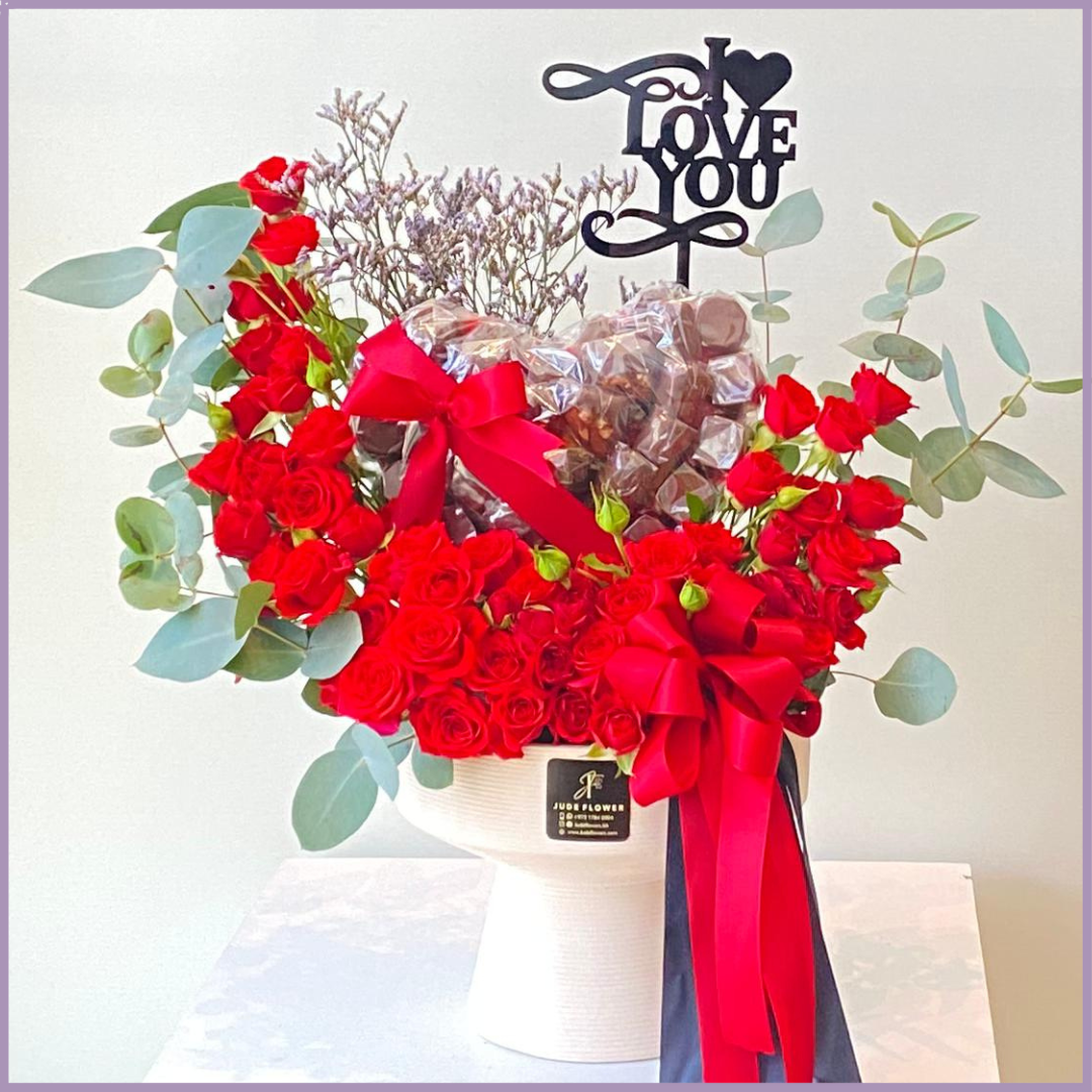 All My Love - Red Spray Rose & Chocolate Arrangement