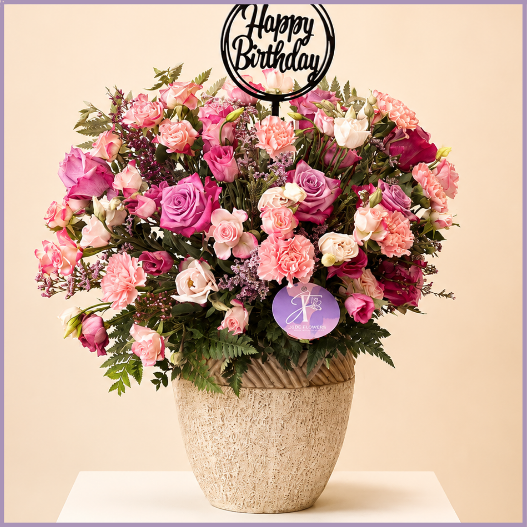 Amethyst Blush – Luxury Pink & Purple Birthday Flower Arrangement