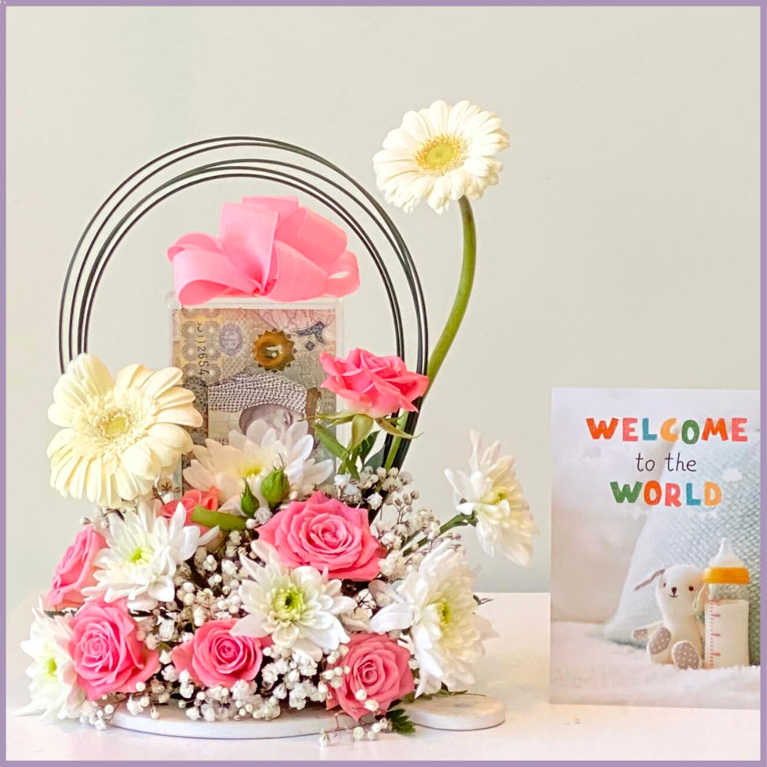 Welcome to the World Baby Girl Floral Money Tray