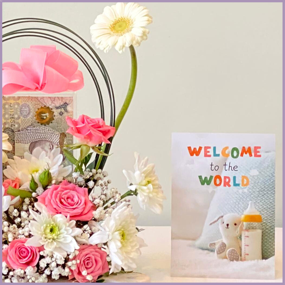 Welcome to the World Baby Girl Floral Money Tray