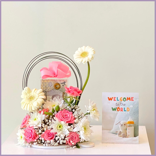 Welcome to the World Baby Girl Floral Money Tray