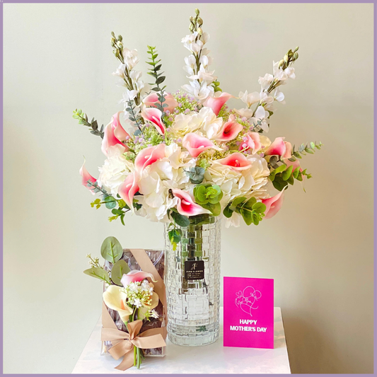 Blossoms for Mama Luxury Mothers Day Forever Flowers Vase and Dolcetta Chocolate Treats