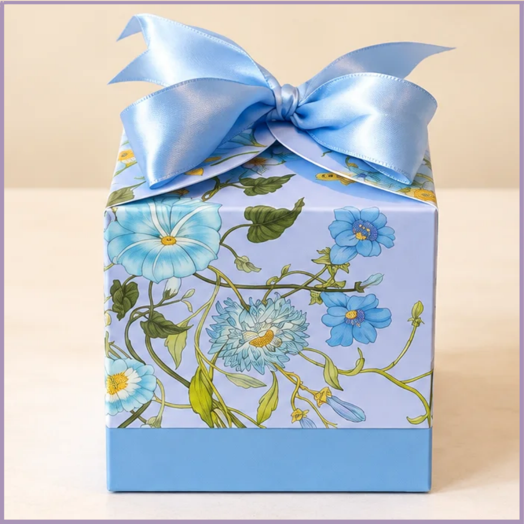 Blue Botanical Gift Box – Elegant Floral Gift Packaging