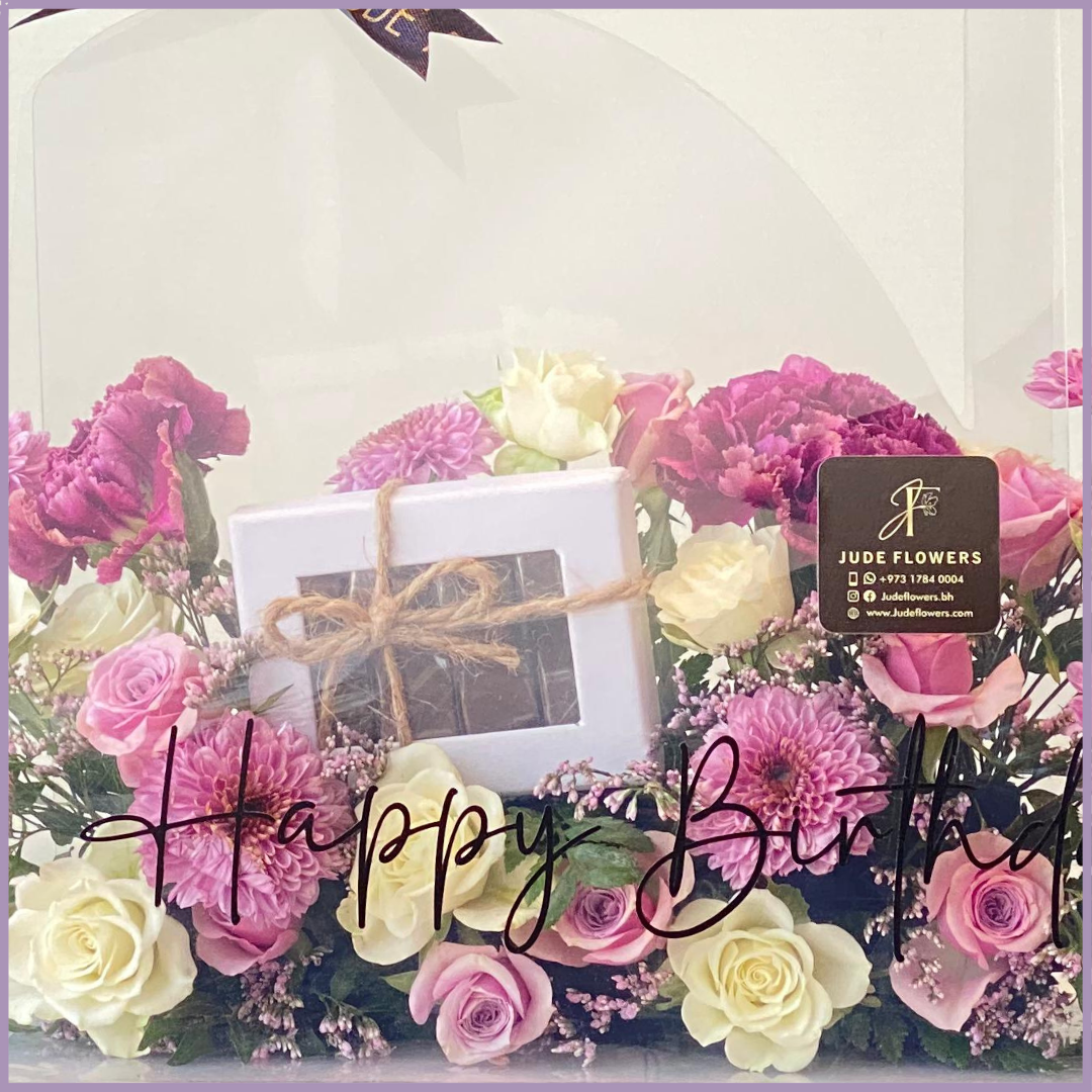 Blush Celebration – Happy Birthday Floral Acrylic Bag